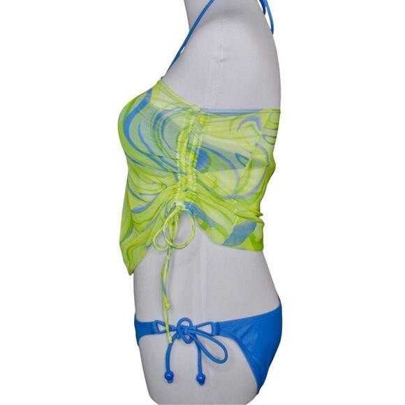 Sexy Mesh Tube Top Swim‎ Coverup XS Ruched See-Through Swimwear Vacation - Picture 2 of 7